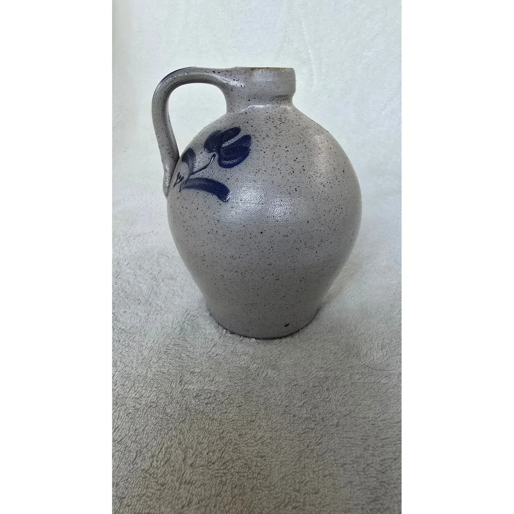 Rockdale Union Stoneware 1989 Cow Cobalt Blue Salt Glaze Jug Cambridge Wisconsin